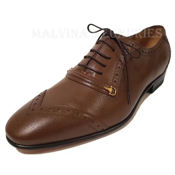GUCCI SHOES MENS LACE-UP HALF HORSEBIT BROWN LEATHER sz 10 US 10.5